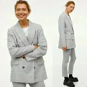 NWT H&M Double-breasted Plaid Wool Blazer